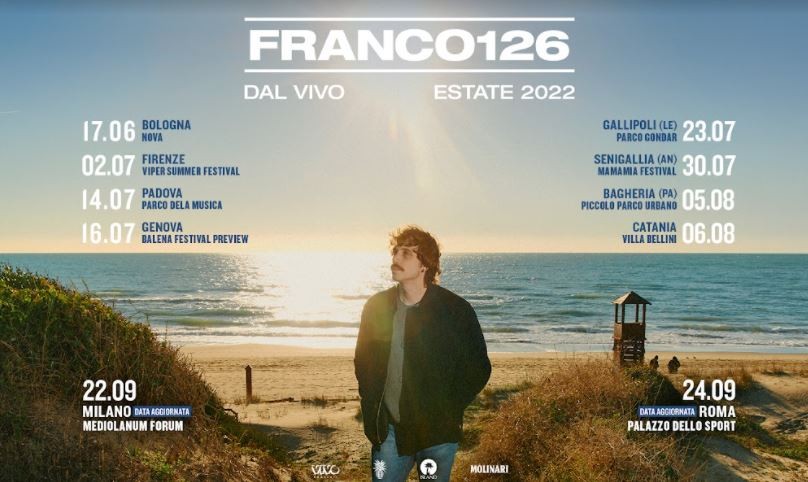 Franco126 – Dal vivo – Estate 2022: concerti, date e città, info biglietti tour (rinviati a settembre i live a Milano e Roma)