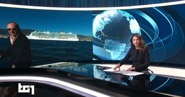 Sanremo 2022, l’inviato del Tg1 cerca di raggiungere la nave da crociera: il video è virale