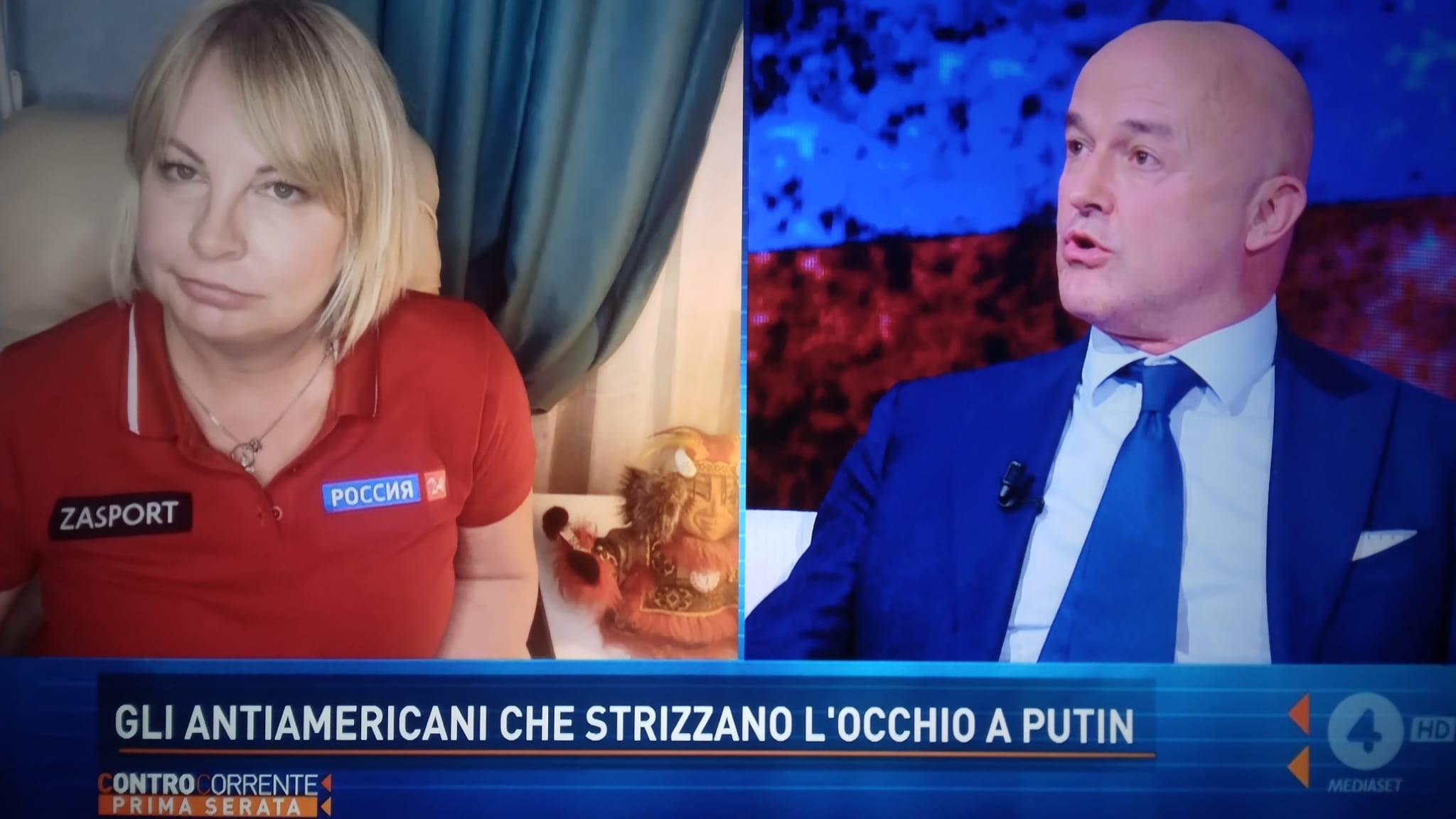 Controcorrente, Nuzzi attacca la giornalista di Russia24: “Tolga lo sponsor”. Lei se ne va