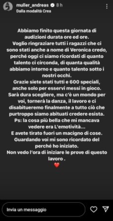 Andreas Muller su Alessandra Amoroso