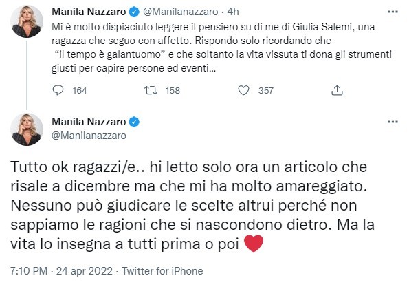 Manila Nazzaro replica a Giulia Salemi: “Nessuno può giudicare le scelte altrui”