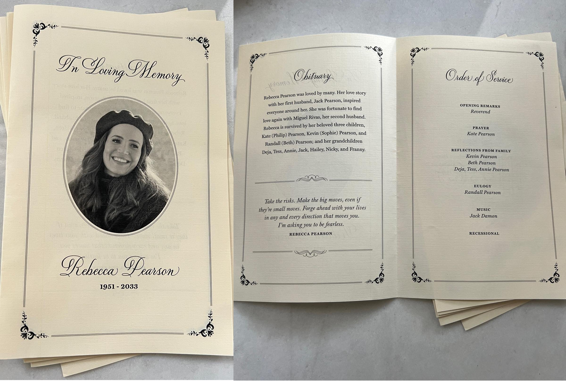 This is Us, il libretto del funerale di Rebecca