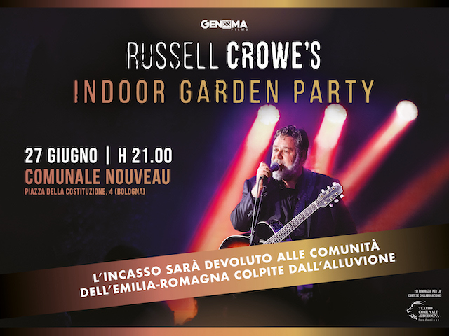 Russell Crowe in concerto a Bologna annuncia incasso devoluto all’Emilia Romagna (video)