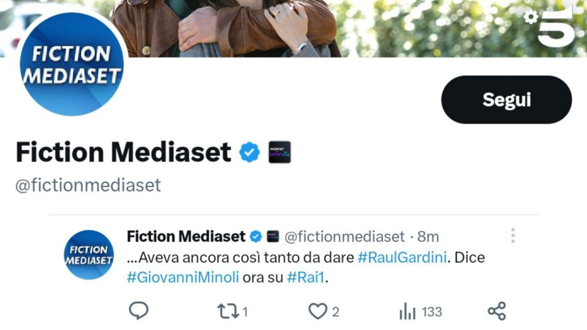 Il twitter ufficiale Fiction Mediaset commenta una docufiction trasmessa da… Rai 1!