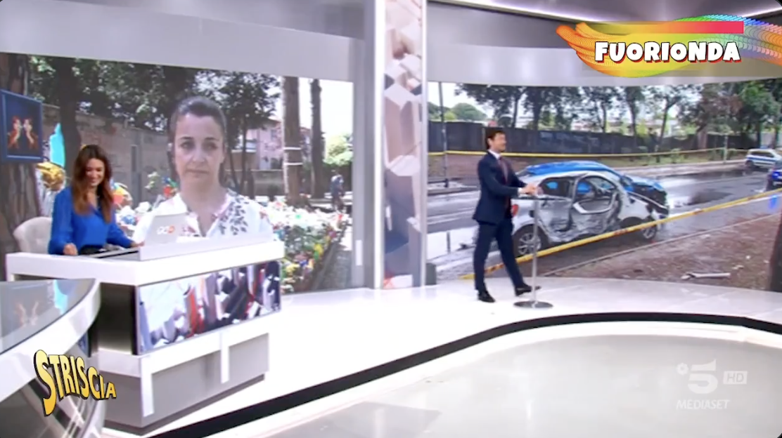 Andrea Giambruno, il fuorionda di Striscia la Notizia è già virale, tra difese del ciuffo e il “blu estoril” della collega Viviana (Video)