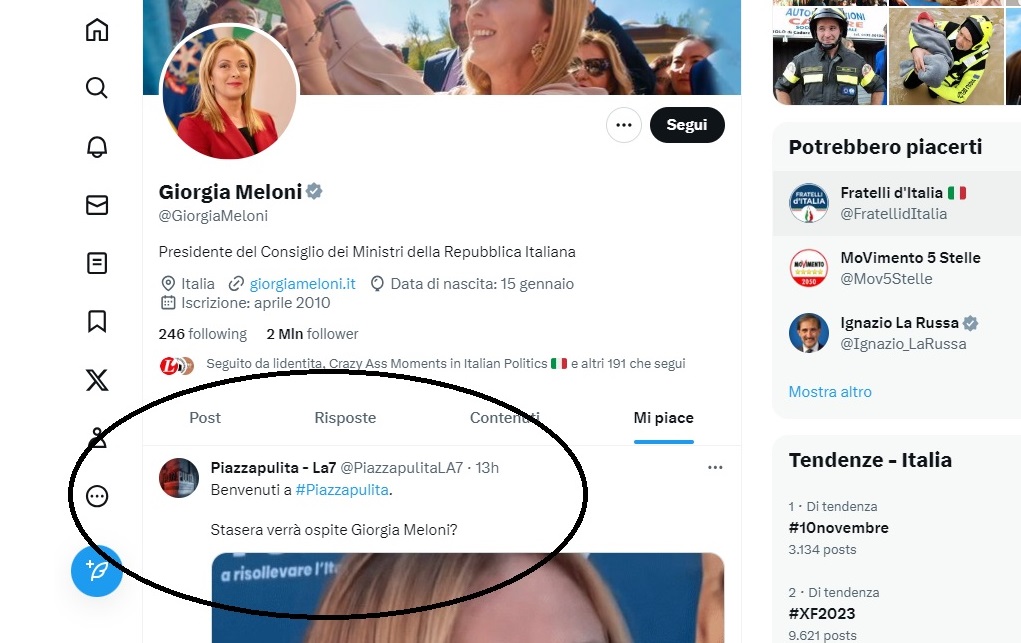 Piazzapulita ironizza: “La Meloni non sarà nostra ospite”. E la premier mette ‘mi piace’