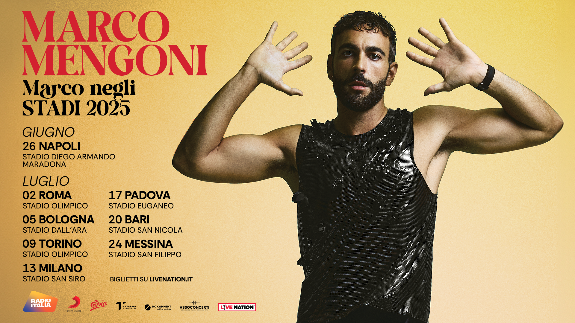 Tour Marco Mengoni Stadi 2025: tutte le date e le città dei concerti