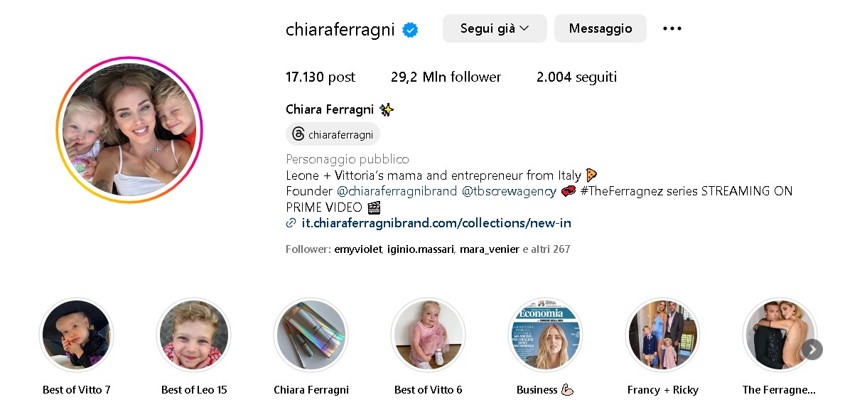 Chiara Ferragni profilo IG