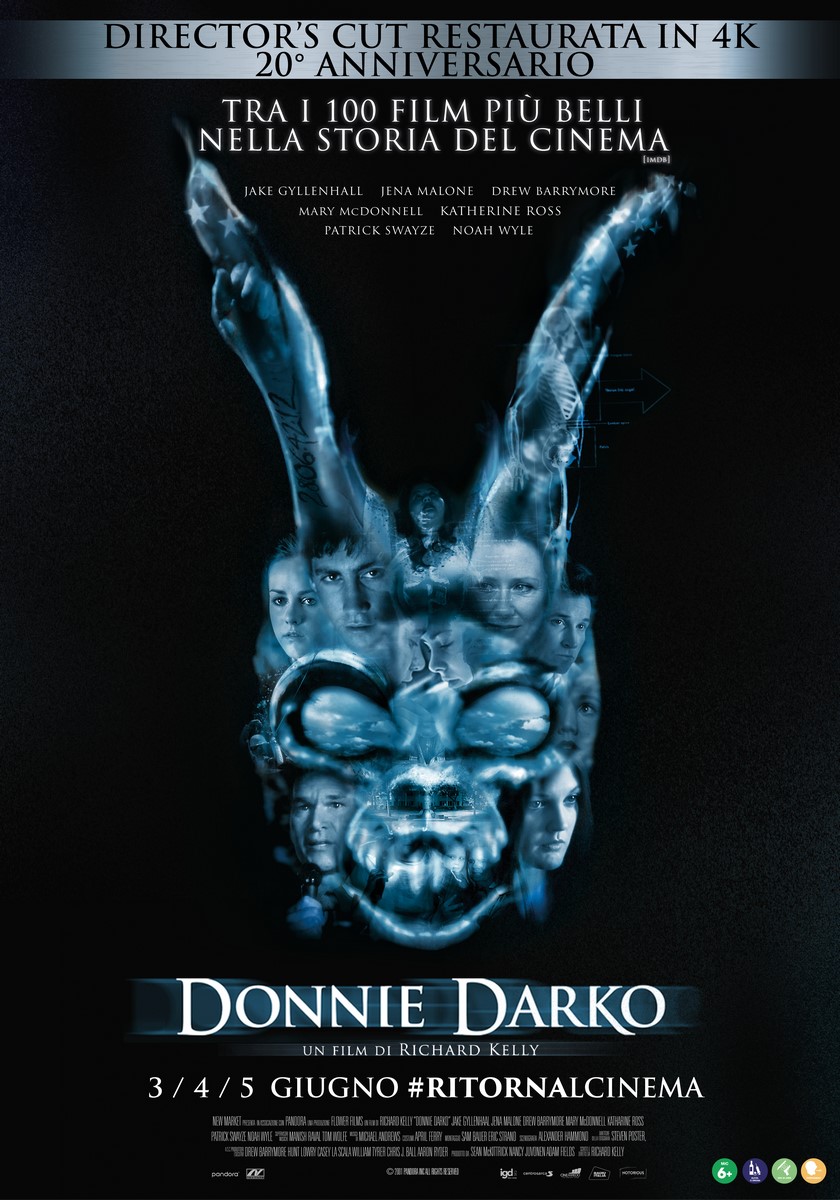 A vent'anni dal suo debutto italiano torna nei cinema con Notorious Pictures, il cult Donnie Darko di Richard Kelly con Jake Gyllenhaal, Jena Malone, Drew Barrymore, Patrick Swayze e Noah Wyle.