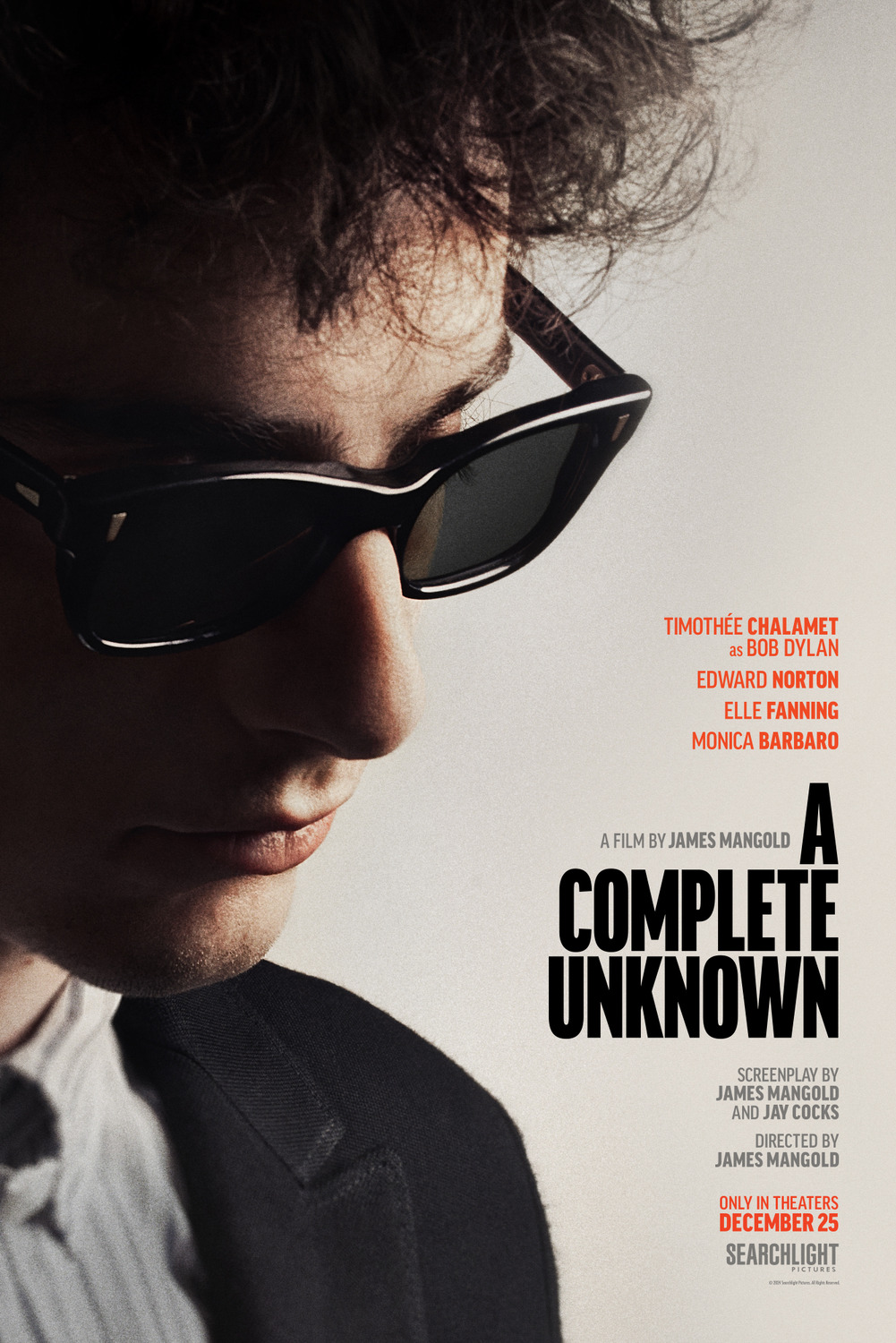 Dal 25 gennaio 2025 nei cinema con Searchlight Pictures Italia il film biografico A Complete Unknown su Bob Dylan di James Mangold con Timothée Chalamet, Edward Norton e Elle Fanning.