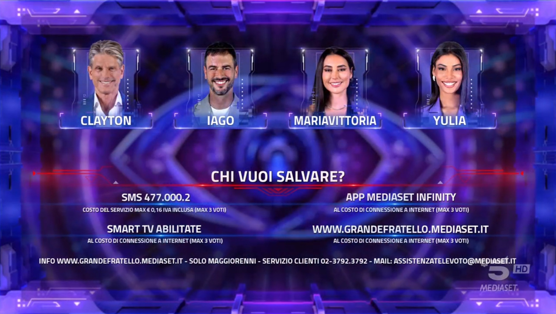 Grande Fratello, puntata 3 ottobre 2024: Clayton, Iago, Mariavittoria e Yulia al televoto