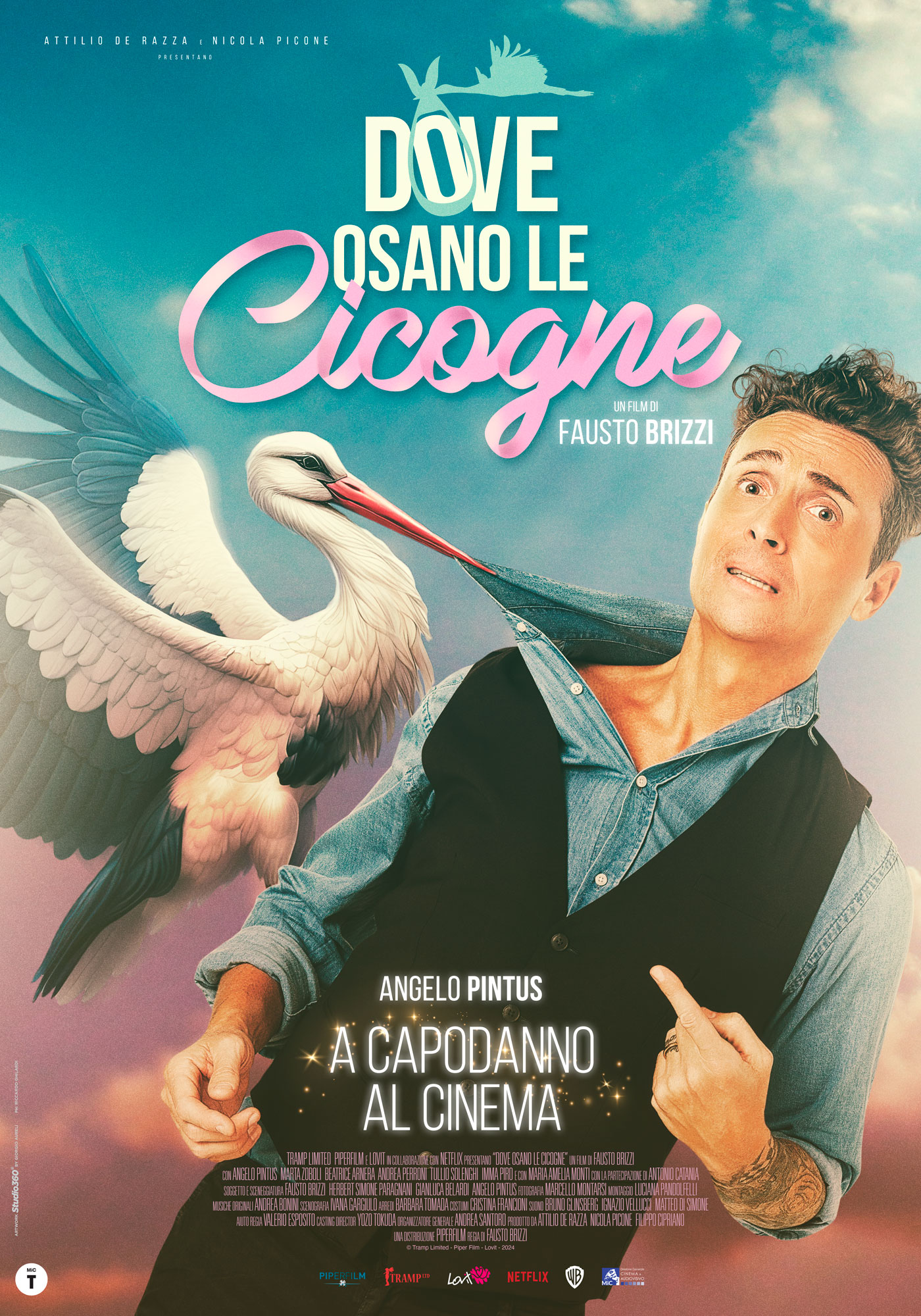 Primo teaser poster per la commedia Dove osano le cicogne, debutto da protagonista al cinema per il comico Pintus diretto da Fausto Brizzi - Al cinema a Capodanno 2025