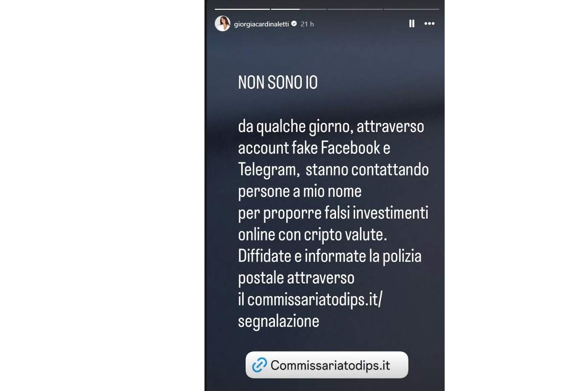 Giorgia Cardinaletti, storia Instagram