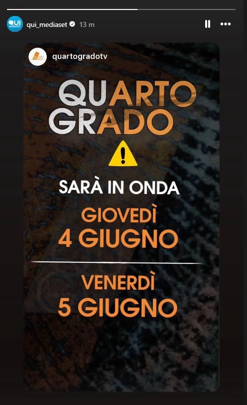 Mediaset, screen dell'annuncio su Quarto Grado che raddoppia