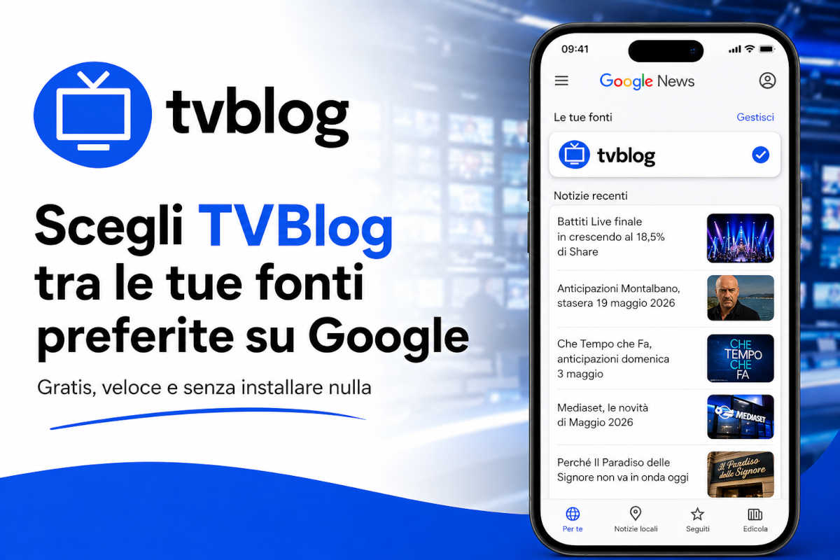 Banner di TVblog con invito ad aggiungere il sito alle Fonti Preferite di Google
