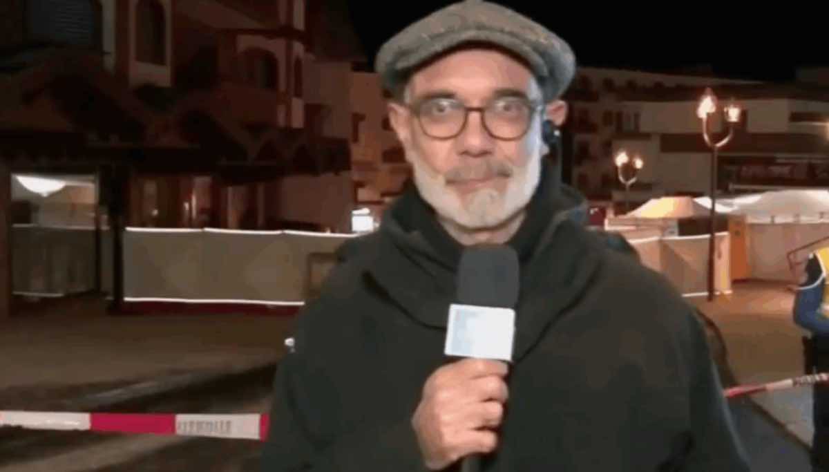 Guy Chiappaventi corrispondente del TGLa7 in lacrime dopo la strage di Crans Montana