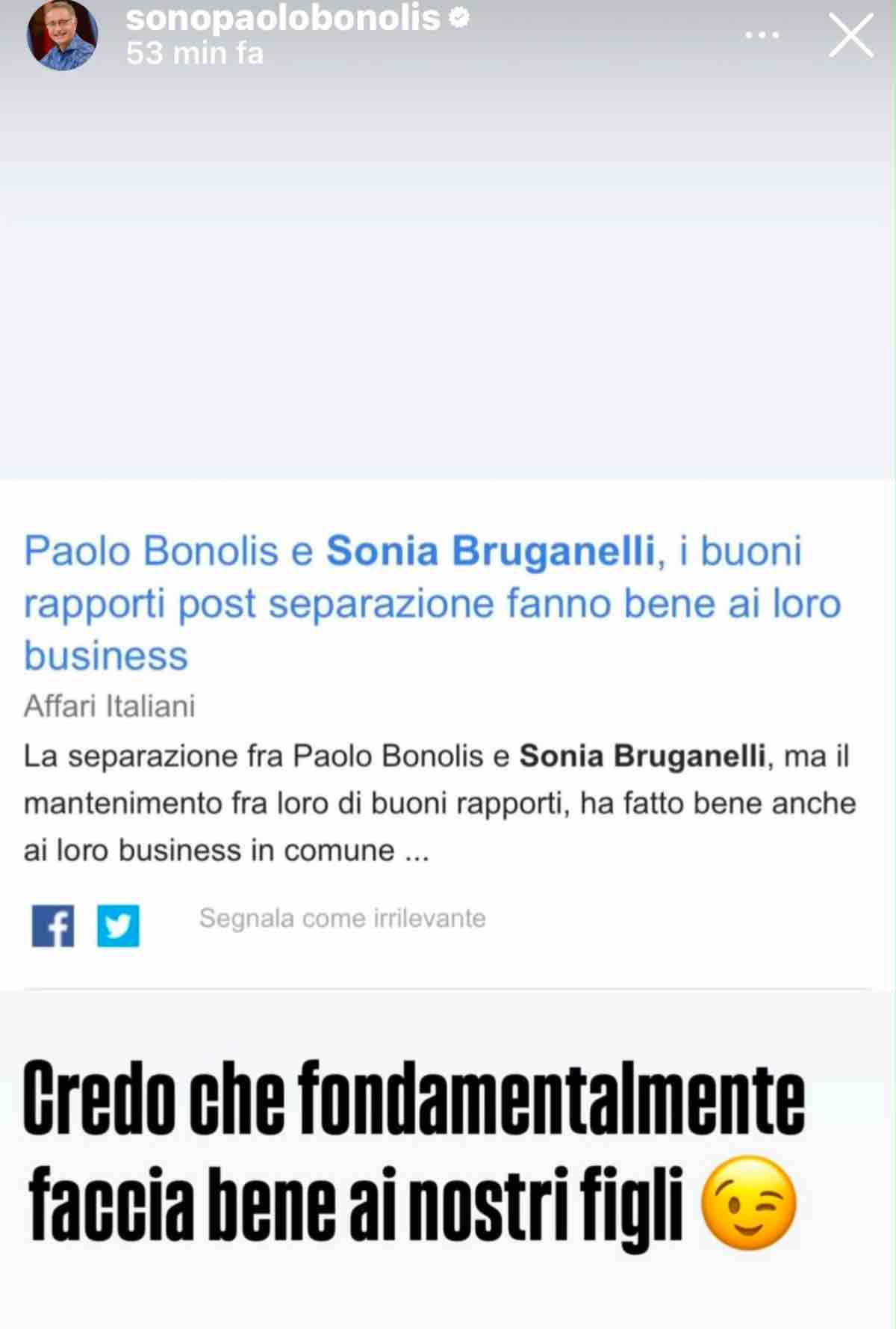 Paolo Bonolis, story social sulla separazione da Sonia Bruganelli